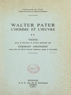 cover image of Walter Pater